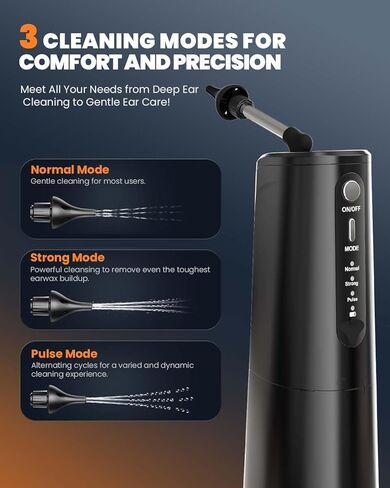 Ear Wax Removal Cleaning Kit - BANKKY Electric Ear Cleaner with 7 Pcs Ear Pick & 16 Replaceable Eartips and 3 Cleaning Modes, Water Powered Irrigation Kit for Adults & Kids, Safe & Effective in Saudi Arabia