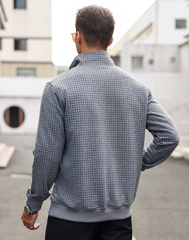 Men's Quilted Sweatshirt Casual Waffle Stand Collar Button Pullover Sweatshirts in Saudi Arabia