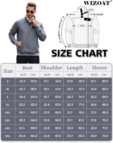 Men's Quilted Sweatshirt Casual Waffle Stand Collar Button Pullover Sweatshirts in Saudi Arabia