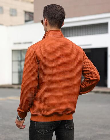 Men's Quilted Sweatshirt Casual Waffle Stand Collar Button Pullover Sweatshirts in Saudi Arabia