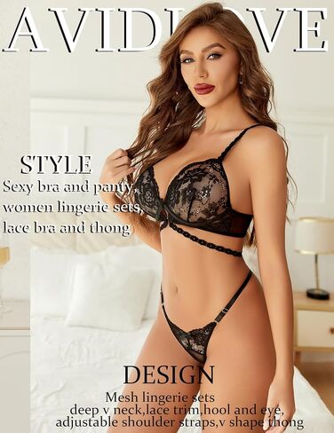 Avidlove Lingerie for Women Sexy Lace Bra and Panty Set 2 Piece Babydoll Sets Black M in Saudi Arabia