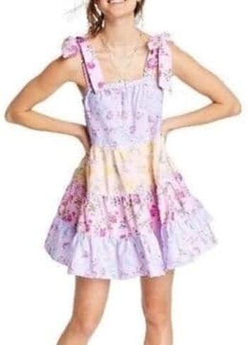Women Tie Shoulder Mini Dress Floral Ruffle Babydoll Dress Boho Square Neck Sundress Cute Summer Dresses in Saudi Arabia