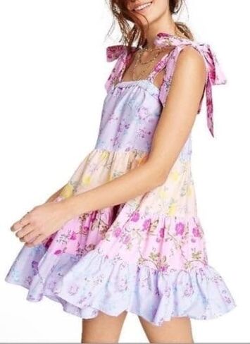 Women Tie Shoulder Mini Dress Floral Ruffle Babydoll Dress Boho Square Neck Sundress Cute Summer Dresses in Saudi Arabia