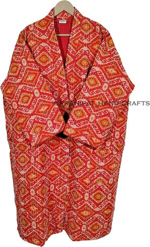 Ethnic Cotton Lightweight Open Front Mid-Length Hippie Ikat Print Women Outwear Kantha Jacket in Kuwait