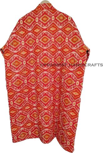 Ethnic Cotton Lightweight Open Front Mid-Length Hippie Ikat Print Women Outwear Kantha Jacket in Kuwait