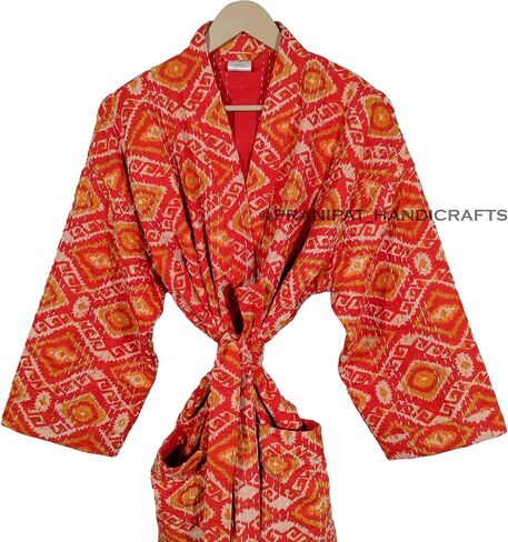 Ethnic Cotton Lightweight Open Front Mid-Length Hippie Ikat Print Women Outwear Kantha Jacket in Kuwait