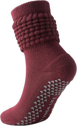 Pilates Socks with Grips Non-slip Slouch Socks with Grip Socks for Women Yoga, Barre, Dance, Fitness, Workouts in Saudi Arabia