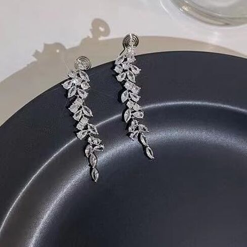 Clip on Earrings for Women Silver Sparkly Cubic Zirconia Long Tassel Dangle Drop Earrings Non Pierced Earrings for Women Jewelry Gifts Wedding Party in Saudi Arabia