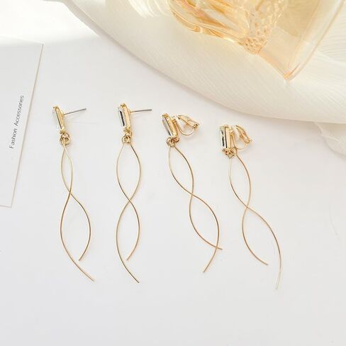 Clip on Earrings for Women Silver Sparkly Cubic Zirconia Long Tassel Dangle Drop Earrings Non Pierced Earrings for Women Jewelry Gifts Wedding Party in Saudi Arabia