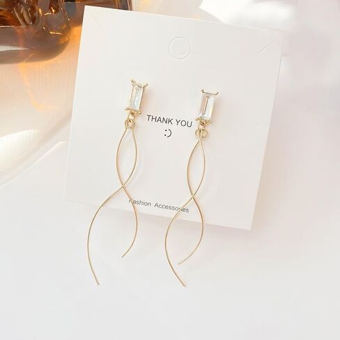 Clip on Earrings for Women Silver Sparkly Cubic Zirconia Long Tassel Dangle Drop Earrings Non Pierced Earrings for Women Jewelry Gifts Wedding Party in Saudi Arabia