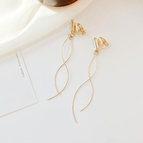 Clip on Earrings for Women Silver Sparkly Cubic Zirconia Long Tassel Dangle Drop Earrings Non Pierced Earrings for Women Jewelry Gifts Wedding Party in Saudi Arabia