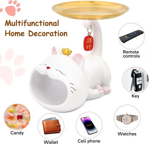 Lucky Cat Cal Candy Dish Bowl for Key Bowl لجدول المدخل ، تمثال Cat Decor Decor Mey Conder for Home Decor و Office Decor in Kuwait