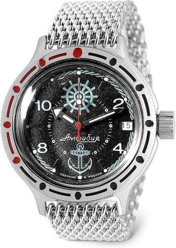 VOSTOK | ساعة غواص روسية ذاتية الالتفاف التلقائي للقبطان البرمائي | WR 200 م | أزياء | ساعات رجالية عادية | طراز 420526 in Kuwait