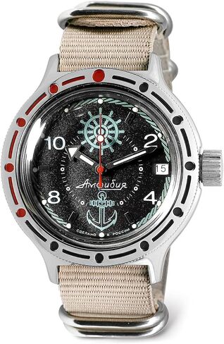 VOSTOK | ساعة غواص روسية ذاتية الالتفاف التلقائي للقبطان البرمائي | WR 200 م | أزياء | ساعات رجالية عادية | طراز 420526 in Kuwait