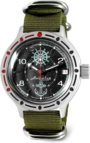 VOSTOK | ساعة غواص روسية ذاتية الالتفاف التلقائي للقبطان البرمائي | WR 200 م | أزياء | ساعات رجالية عادية | طراز 420526 in Kuwait