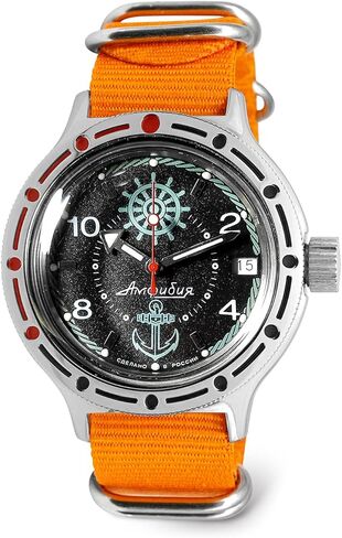 VOSTOK | ساعة غواص روسية ذاتية الالتفاف التلقائي للقبطان البرمائي | WR 200 م | أزياء | ساعات رجالية عادية | طراز 420526 in Kuwait