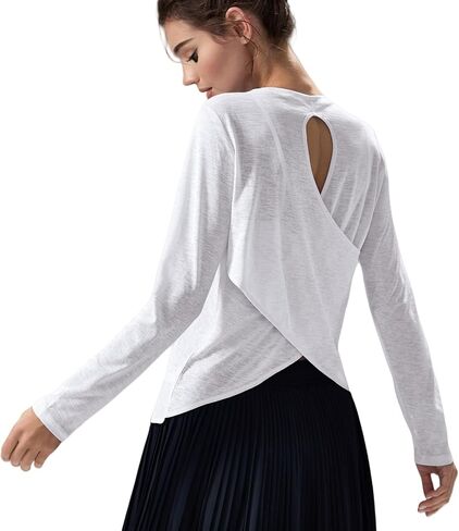 altiland Ultra-Light Sheer Slub Long Sleeve Workout Shirts for Women, Breathable Open Back Gym Athletic Yoga Tops in Saudi Arabia