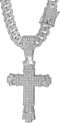 Hip-hop Cuban Chain, Rhinestone Pendant Necklace Jewelry For Men，Men's Fashion Jewelry，Women's Jewelry in Saudi Arabia