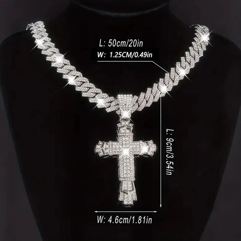 Hip-hop Cuban Chain, Rhinestone Pendant Necklace Jewelry For Men，Men's Fashion Jewelry，Women's Jewelry in Saudi Arabia