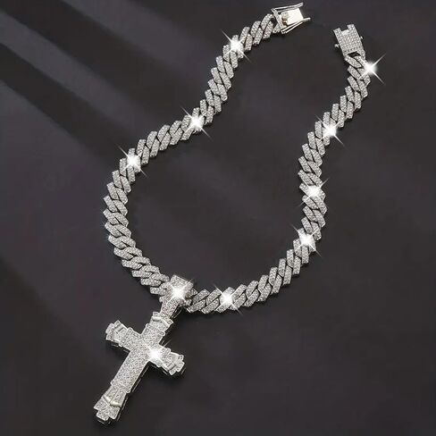 Hip-hop Cuban Chain, Rhinestone Pendant Necklace Jewelry For Men，Men's Fashion Jewelry，Women's Jewelry in Saudi Arabia