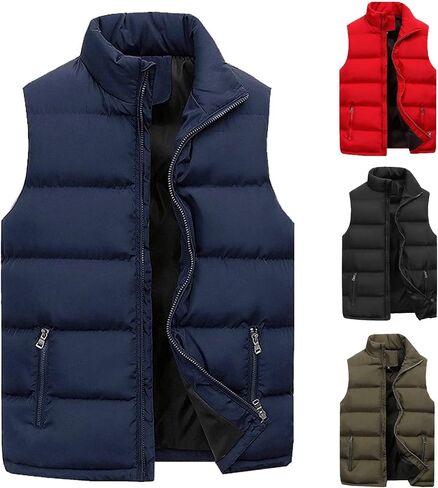 ZHUER Men's Winter Padded Puffer Vest Outdoor Stand Collar Sleeveless Jacket Warm Casual Work Travel Quilted Waistcoat Unisex in Kuwait