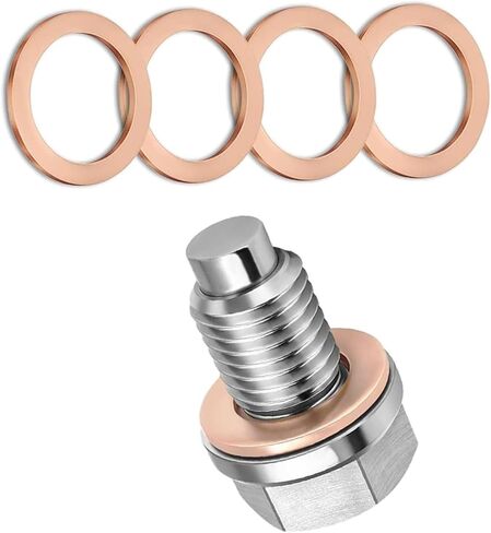 M14x1.5 Oil Drain Plug, Stainless Steel Oil Pan Drain Nut Bolt with 5PCS Copper Crush Washer, Universal for Car Motorcycle Boat (Silver) in Kuwait