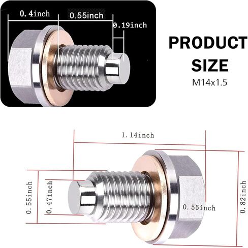 M14x1.5 Oil Drain Plug, Stainless Steel Oil Pan Drain Nut Bolt with 5PCS Copper Crush Washer, Universal for Car Motorcycle Boat (Silver) in Kuwait