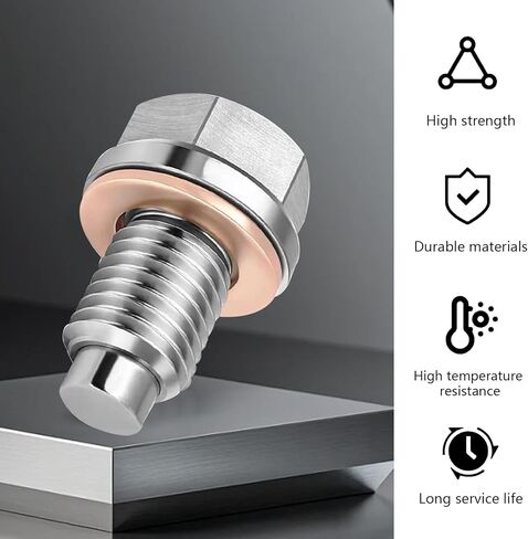 M14x1.5 Oil Drain Plug, Stainless Steel Oil Pan Drain Nut Bolt with 5PCS Copper Crush Washer, Universal for Car Motorcycle Boat (Silver) in Kuwait