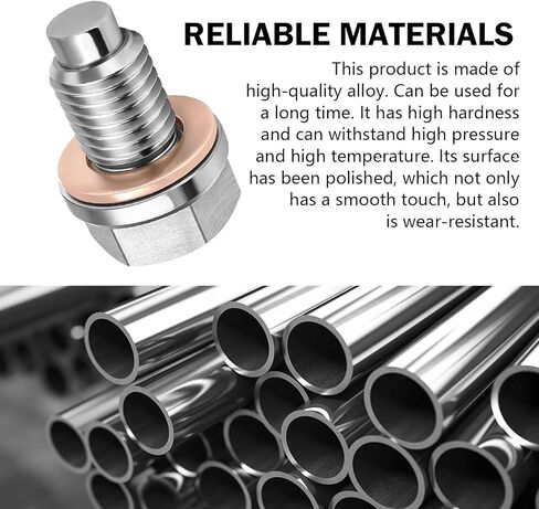 M14x1.5 Oil Drain Plug, Stainless Steel Oil Pan Drain Nut Bolt with 5PCS Copper Crush Washer, Universal for Car Motorcycle Boat (Silver) in Kuwait