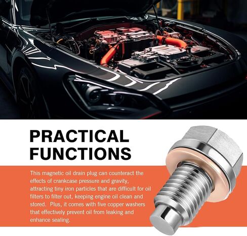 M14x1.5 Oil Drain Plug, Stainless Steel Oil Pan Drain Nut Bolt with 5PCS Copper Crush Washer, Universal for Car Motorcycle Boat (Silver) in Kuwait