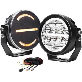 5 Inch Offroad Lights with Yellow DRL, 120W Round Driving Light with DT Plug Wiring kit, Protective Overs, 5'' Fog Light for Jeep Ford Wrangler ATV Truck Pickup, 12V/24V