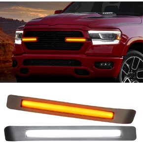For 2019-2024 Dodge Ram 1500 Laramie/Big Horn/Tradesman, LED Grille Light Bar with Amber Turn Signal & Daytime Running Light DRL, Front Bumper Grille Lamp Insert Trim Exterior Accessories