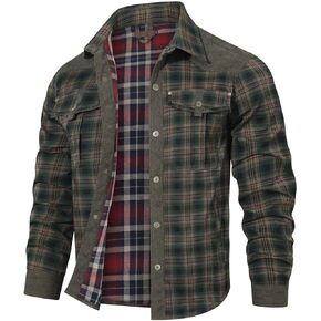 INVACHI Mens Flannel Lined Shirt Jacket Button Western Jacket Rugged Outdoor Cowboy Shirts Jackets with Pockets