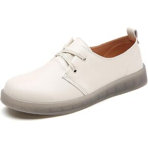 Women's Leather Casual Flat Oxford Shoes Comfort Round Toe Non Slip Breathable Lace Up Dress Shoes for Work Dating Shopping