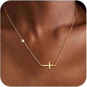 Cross Necklace for Women 14K Gold/Silver Plated Dainty Small Cross Pendant Choker Simple Trendy Cute Cross Charm Chain Necklace Religious Faith Jewelry Gift