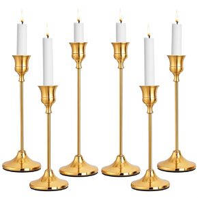 Silver Candlestick Holders Taper Candle Holder, Vintage Modern Candle Stick Holders Set Bulk for Home Decor Table Mantel Decorative Centerpiece Party Festival Decorations(2 Set 6Pcs)