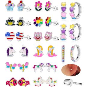 15 Pairs Stud Earrings Set :12 Pairs Unique Cartoon Flat Back Earrings & 3 Pairs Mini Hoops with Stainless Steel Posts and Screwback Earring in Kuwait