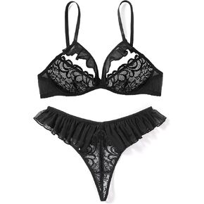 Avidlove Sexy Lingerie For Women 2 Piece Lace Bra and Panty Sets Mesh Ruffle Underwear Babydoll Outfits S-XXL
