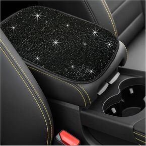 Bling Car Armrest Cover, 11.8"×8.5" Crystal Rhinestone Auto Center Console Protective Cover, Bling Charming Arm Rest Cushion Pad for Most Cars SUVs Trucks, Car Accessories (Black)