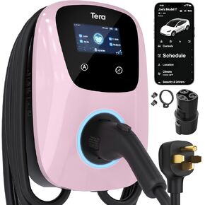 Tera Electric Vehicle Charger J1772: ETL Certified Level 2 40 Amp 240 Volt DIY Stickers Home EVSE with Manual Setting Amps Schedule on Unit NEMA 14-50 25 FT Cable W02
