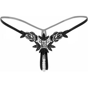 Women’s Sexy Panties,Lace Thongs G-String with Pearls Ball