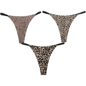 GORGLITTER Women's 5 Pack Leopard Print Thong Mesh Low Rise Underwear