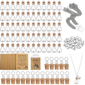 30 Sets Mustard Seed Necklace Christian Charms Includes 0.5ml Tiny Glass Bottles with Cork and Cards Mustard Seed Gift Christian Gifts for Woman Church Baptism, Not Include Seeds (Silver)