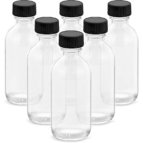 4OZ Small Glass Bottles with Lids and Funnels, 120ml Boston Round Glass Bottles, Leak Proof Mini Travel Bottles, Perfect for Diy Essential Oils, Hot Sauce and Juices, 6 Pack Clear