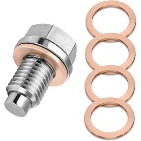 M14 x 1.5 Magnetic Oil Drain Plug, Stainless Steel Oil Pan Bolt with 5PCS Crush Washer Gaskets, Oil Pan Drain Plug, for Most Vehicles, Car Accessories