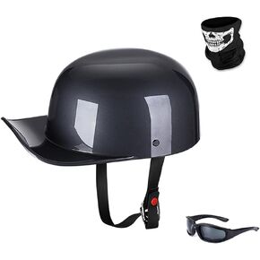 Vintage Open Face Motorcycle Helmet Retro Baseball Cap Half Helmets Men Women for Cruiser Street Scooter Moped Cap Jet with Mask Glasses - DOT Certified