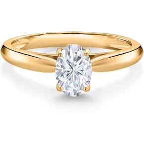 Gem Stone King 10K Yellow Gold White Moissanite Solitaire Engagement Ring For Women (0.90 Cttw, Oval 7X5MM, Gemstone Birthstone, Available In Size 5, 6, 7, 8, 9)