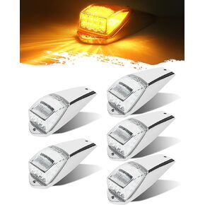 5pcs 17 LED Truck Cab Marker Light | Amber Top Roof Lights W/Chrome Base | Truck Truck Truck Light for Freightliner Kenworth Peterbilt Mack Autocar Hayes 3 Lens Options - Amber/Smoke/Clear