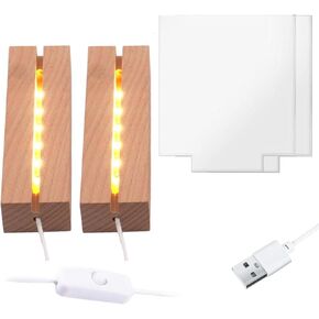 4pcs 6 "قاعدة مصباح مصباح LED خشبي ، قاعدة مستطيلات الخشب LED قاعدة مصباح خشبي لصور العرض صور أكريليك Plexiglass Crystal Resin Craft Art -Darm Light