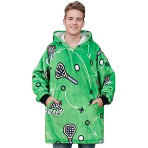 Lacrosse Gifts, Wearable Flannel Lacrosse Blanket Hoodie, Super Soft Warm Cozy with Two Large Pocket for Coach Men Boys - One Size Fits Most - Goal
